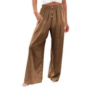 Pantalon Fluide Femme Été Pas Cher Pantalon Lin Femme Léger Chic et Elegant Yoga et Pilates Pantacourt Linen Pants Women Boheme Palazzo de Travail Pantalon Taille Elastique Marque(Brun Clair,3XL)