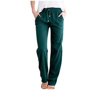 Pantalon Fluide Femme Été Poche Téléphone en Lin Habillé Sudation Tenue de Sport Pantalon de Cuisine Push Up Confort Stretch Training Femme Vert foncé XL