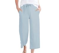 Pantalon Fluide Femme été Taille élastique en Coton Et Lin Tres Leger 3/4 Pantacourt Femme Grande Taille Séchage Rapide Ample Et Droite Legging De Travail avec Poche Cycliste Yoga Sportswear