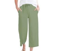 Pantalon Fluide Femme été Taille élastique en Coton Et Lin Tres Leger 3/4 Pantacourt Femme Grande Taille Séchage Rapide Ample Et Droite Legging De Travail avec Poche Cycliste Yoga Sportswear
