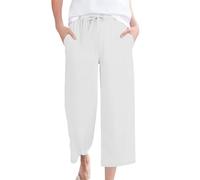 Pantalon Fluide Femme été Taille élastique en Coton Et Lin Tres Leger 3/4 Pantacourt Femme Grande Taille Séchage Rapide Ample Et Droite Legging De Travail avec Poche Cycliste Yoga Sportswear
