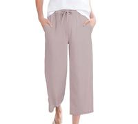 Pantalon Fluide Femme été Taille élastique en Coton Et Lin Tres Leger 3/4 Pantacourt Femme Grande Taille Séchage Rapide Ample Et Droite Legging De Travail avec Poche Cycliste Yoga Sportswear