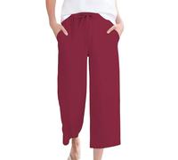 Pantalon Fluide Femme été Taille élastique en Coton Et Lin Tres Leger 3/4 Pantacourt Femme Grande Taille Séchage Rapide Ample Et Droite Legging De Travail avec Poche Cycliste Yoga Sportswear