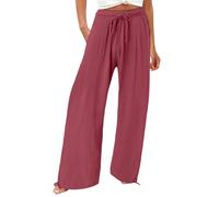 Pantalon Fluide Femme Été Taille Elastique Sportswear Pantacourt Grande Large Chic Et Elegant Tailleur Vetement Sport Mode Ample Coton Corsaire Cuisine Sarouel Palazzo Haute Toile,C-Pastèque rouge,XXL