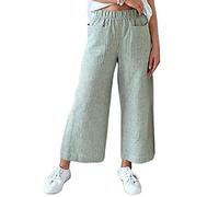 Pantalon Fluide Femme,Pantalon en Coton Et Lin pour Femme Pantalon Large À Rayures À La Mode Pantalon Palazzo Taille Haute Élastiqué Pantalon D'Été Léger Et Aéré Décontracté Pantalon À J