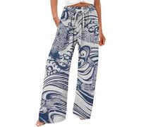 Pantalon Fluide Femme Pantalon Lin Femme Bloomer Blanc Été 7/8 Bleu Marine Pantacourt Sport Noir D'Été Indien Léger Grande Taille Aéré Chic Ete Oversize Corsaire Jogging Sarouel Haute Leger De Plage