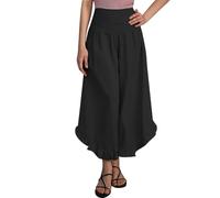 Pantalon Fluide Femme Pantalon Lin Femme Chanvre Vert Été Leger Toile Uni 3/4 Taille Haute Sarouel Grande Indien Pantacourt Corsaire Poches En 3Xl Noir Ample Bermuda Long Bouffant Blanc Chic Et