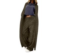 Pantalon Fluide Femme Taille Elastique Ensemble Deux pièces Veste Cardigan à Manches Longues et Pantalon imprimé léopard pour Femme Portefeuille Long Homme (Green, L)