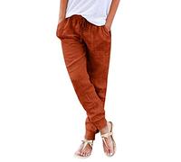 Pantalon Fluide Femme Taille éLastique, Pantalon Coton Lin éTé avec Cordon De Serrage Poche Polyvalents LâChe Pantalons DéContracté Pas Cher LéGer Respirant De Plage Vacances Basique Pants