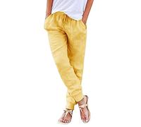 Pantalon Fluide Femme Taille éLastique, Pantalon Coton Lin éTé avec Cordon De Serrage Poche Polyvalents LâChe Pantalons DéContracté Pas Cher LéGer Respirant De Plage Vacances Basique Pants