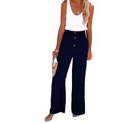 Pantalon Fluide Femme Taille Haute Été Confortable Elastique Coton Lin Pantalon Léger Sport Ample Bouffant Jambe Longueur Palazzo de Travail Jogging Yoga,Marine,S