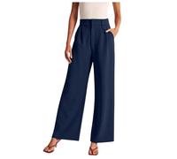 Pantalon Fluide Femme Tailleur Ensemble Pantacourt Leger Ete Chic Et Elegant Été Grande Taille Pour Mariage Elastique Large Décontracté En Lin Haut Haute De Travail Senior Vetement,#3-Bleu foncé ,5XL