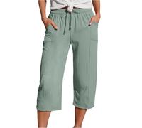 Pantalon Fluide Femmes Été Grande Taille Décontractée Coton Lin Ample 7/8 Pantalon Leger Respirant Doux Jogging Pantalons pour Femme Chic et Elegant Palazzo Pantacourt de Plage Loisirs avec Poches