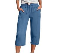 Pantalon Fluide Femmes Été Grande Taille Décontractée Coton Lin Ample 7/8 Pantalon Leger Respirant Doux Jogging Pantalons pour Femme Chic et Elegant Palazzo Pantacourt de Plage Loisirs avec Poches