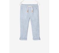 Pantalon garçon retroussable en pantacourt léger aspect lin tissé bleu clair 3A