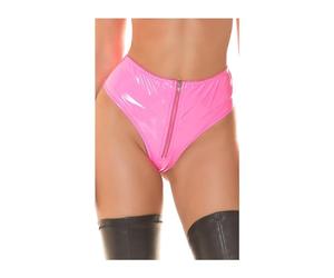 Pantalon Gogo taille haute brillant avec fermeture éclair aspect latex, rose, S