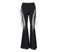 Pantalon Gothique à Lacets, Bas de Cloche, Leggings évasés Noirs en Dentelle pour Centre Commercial, Gothique, Punk, Rave, Pantalon de Grunge pour Femme, Noir, Taille S