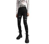 Pantalon Gothique Femme Noir - Punk Avec Boucles - Jogging Skinny Vintage - Legging Steampunk - Décontracté E-Girl Avec Chaîne