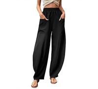 Pantalon Grande Taille Cher A La Mode Pantalons décontractés de Couleur Unie pour Femmes Pantalons à Taille élastique Poches Pantalons à Jambes Larges Pantalon Coton Blanc