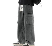 Pantalon Grunge Emo Y2K Baggy Jeans Vêtements Acubi Fashion Denim Cargo Pantalon de Survêtement pour Femmes Alt Goth Vêtements(Gray,Small)