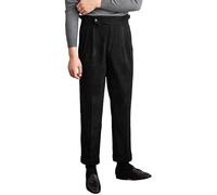 Pantalon Gurkha pour homme, pantalon vintage plissé en velours côtelé infroissable, pantalon habillé taille haute de style italien Naples, Noir , 34 W