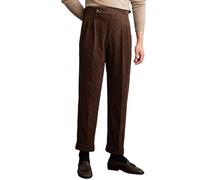 Pantalon Gurkha pour homme, pantalon vintage plissé en velours côtelé infroissable, pantalon habillé taille haute de style italien Naples, marron, 36 W (tour de taille : 92 cm)