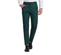 Pantalon habillé à carreaux pour homme - Pantalon chino confortable extensible à l'avant plat avec poches, Vert, L
