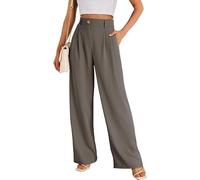 Pantalon habillé à jambe large pour femme, pantalon décontracté taille haute, pantalon d'affaires décontracté avec poches, gris foncé, L