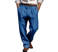 Pantalon habillé décontracté pour homme - Taille élastique - Pantalon en lin - Jambe large - Pantalon uni avec poche avant - Pantalon formel avec boucle de ceinture et patte de boutonnage - Pantalon