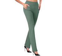Pantalon habillé extensible et droit avec poches pour femme - Taille haute et petite - Pour le travail, les affaires, le yoga - Taille pliable, GN2., S