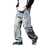 Pantalon Habillé Homme, Jeans pour Hommes, Poches Délavées Et Jeans, Pantalons De Travail Amples Et Droits pour Hommes High Street (Blue, M)