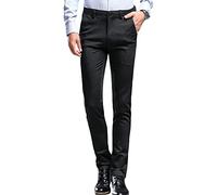 Pantalon Habillé Mince pour Homme Pantalon Crayon DéContracté à Taille Moyenne Et Rayures Pantalon De Costume Skinny éLéGant pour Homme d'affaires Au Printemps (Le Noir,32)