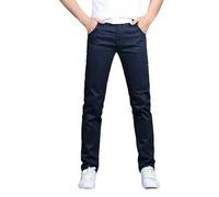 Pantalon habillé pour homme, coupe ajustée, en lin extensible, pantalon d'extérieur tendance, pantalon décontracté en coton avec poches, pantalon chino confortable, bleu marine, XXL