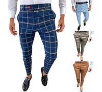 Pantalon habillé tartan imprimé pour homme Pantalon crayon élastique à carreaux Pantalon droit Coupe ample Pantalon d'affaires Pantalon de jogging Pantalon de sport Pantalon de survêtement, noir foncé