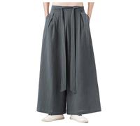 Pantalon Hakama Kung Fu Duohropke en soie glacée pour hommes avec large ourlet Kimono Wushu, pantalon chinois large, gris, XL
