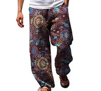 Pantalon harem hippie pour homme, décontracté, ample, taille basse, jambes larges, avec élastique à la taille, pantalon de yoga, pantalon de jogging, large, pour la plage, avec poches, grand et grand