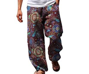 Pantalon harem hippie pour homme, décontracté, ample, taille basse, jambes larges, avec élastique à la taille, pantalon de yoga, pantalon de jogging, large, pour la plage, avec poches, grand et grand