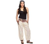 Pantalon harem Pantalon de loisirs Thamel Pantalon en tissu avec ceinture tissée large pour les femmes, blanc S/M