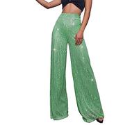 Pantalon Hip Hop Brillant pour Femme, Métallisé Brillant Pantalon Taille Haute Élastique, Style Rétro Disco Hippie Clubwear Streetwear, Style Décontracté, Coupe Ajustée