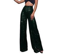 Pantalon Hip Hop Brillant pour Femme, Métallisé Brillant Pantalon Taille Haute Élastique, Style Rétro Disco Hippie Clubwear Streetwear, Style Décontracté, Coupe Ajustée