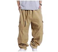 Pantalon Hip Hop Homme Hipster Style Cargo Pantalon Baggy Style Simple Rap Jambe Droite Coupe Slim Couleur Unie Pantalon Décontracté (Color : Gelb, Size : L)