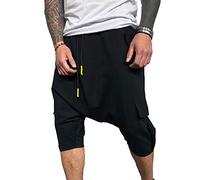 Pantalon Hip-hop pour Homme Tendance lâche Multi-Poches Sport de Rue Pantalon décontracté Sarouel Pantalon Court 3/4 Short de Jogging