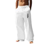 Pantalon Homme Blanc - Pantalon en Lin Blanc Homme Pantalon décontracté Quatre Saisons pour Hommes Mode numérique 3D Impression de numéros Sociaux Business décontracté