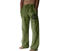Pantalon Homme Coton Et Lin Fluide Pantalon Été Homme Grande Taille, Pantalon décontracté Homme en Coton et Lin imprimé avec Ceinture à Cordon et Poches stylées pour Un Tendance et Confortable
