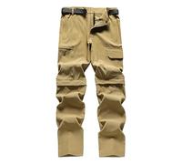 Pantalon Homme Décontracté Transformation Short Amovible Confortable Grande Taille Élasticité Respirant Soie Glacée Résistant -Rayures Coupe Droite (Khaki, XXXXXL)