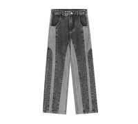 Pantalon Homme Denim Blanc Noir Mode Décontracté Pantalons Homme Imprimé Hip Hop Punk Jeans Droite Gris Bleu Bouton Ajustée Automne Hiver Slim Fit Men Pants Loup Cadeau Père Fille (Grey, M)