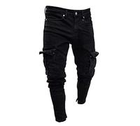 Pantalon Homme Denim Bleu Gris Décontracté Vintage Pantalons Jeans Homme Noir Blanc Droit Taille Haute Ajustée Punk Mode Jeans Automne Hiver Slim Fit Jogging Legging Men Vêtements Grande Taille (L)
