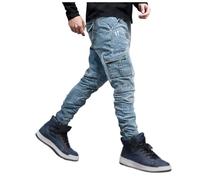 Pantalon Homme Denim Bleu Gris Décontracté Vintage Pantalons Jeans Homme Noir Blanc Taille Haute Droit Ajustée Punk Mode Jeans Automne Hiver Slim Fit Jogging Legging Hommes Montre (Light Blue, XXXL)