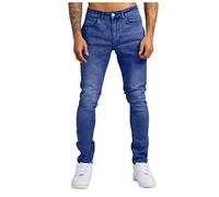 Pantalon Homme Denim Droit Ajustée Automne Hiver Classique Décontracté Pantalons Homme Jeans Noir Bleu Mode Punk Slim Fit Men Pants Bouton Fermeture éclair Jean Portefeuille Chaine (Blue, 32)