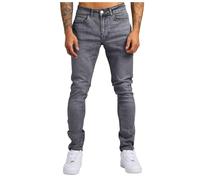 Pantalon Homme Denim Droit Ajustée Automne Hiver Classique Décontracté Pantalons Homme Jeans Noir Bleu Mode Punk Slim Fit Men Pants Bouton Fermeture éclair Jean Portefeuille Chaine Pantalon (Grey, 36)